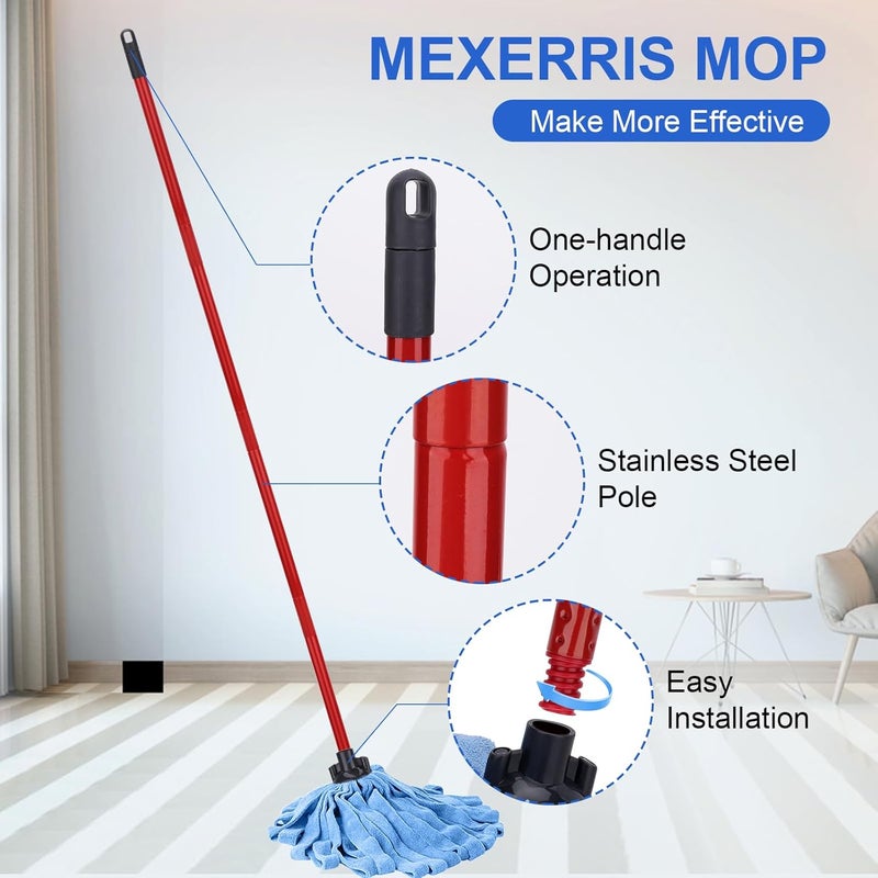 BeiLan Microfiber Mop Cloth Heads Replacements: One Mop Handle with Two Blue Microfiber Cloth Heads Compatible with All Standard US Threading Pole - Image 2